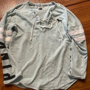 Victoria secret pink lace up pullover sweatshirt xsmall very light green imo